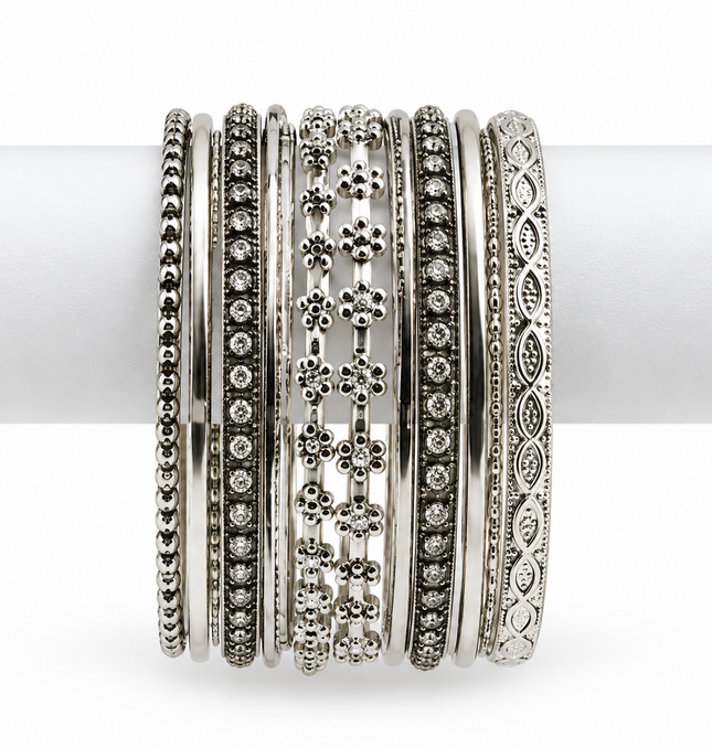 Silver Heritage Bangle Stack