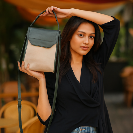 Classic Olive Canvas PU Shoulder Bag