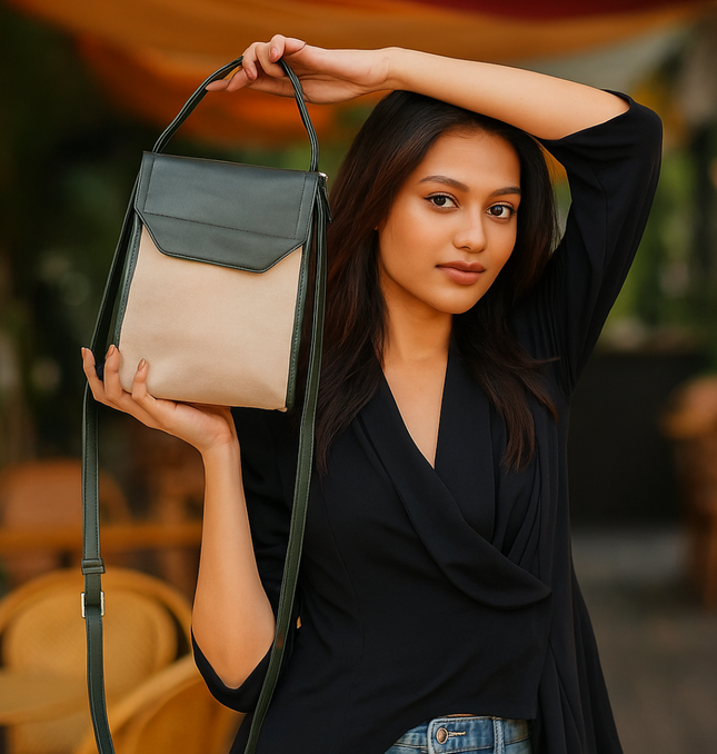 Classic Olive Canvas PU Shoulder Bag