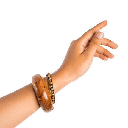 Rustic Charm Wooden & Brass Bangle Set