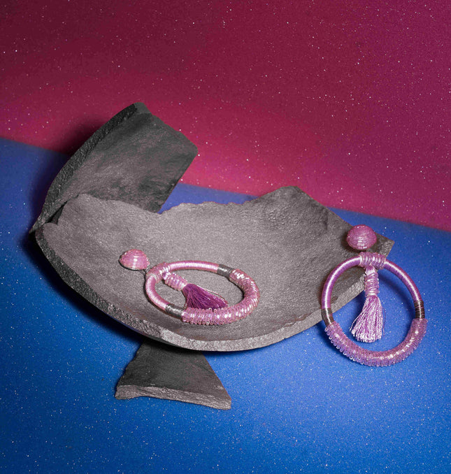 Purple Beaded Fringe Hoops - HASHTACK