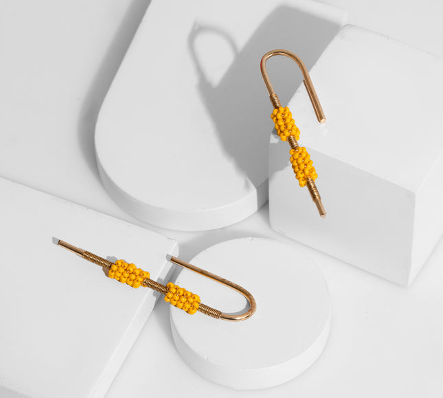 Twisted Yellow Beaded Earrings