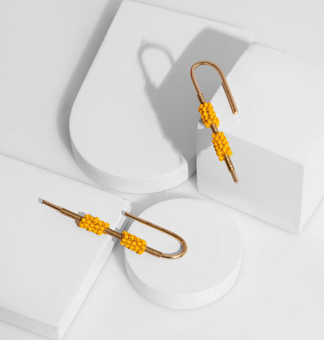 Twisted Yellow Beaded Earrings - HASHTACK