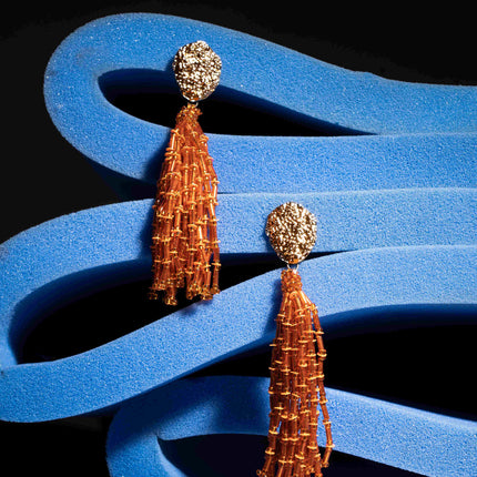 Orange Beaded Long Fall Earrings