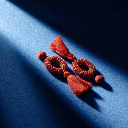 Red Beaded Drop Tassel earrings