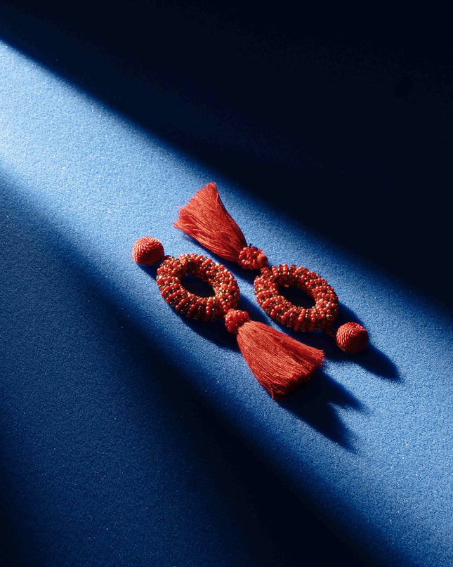 Red Beaded Drop Tassel earrings