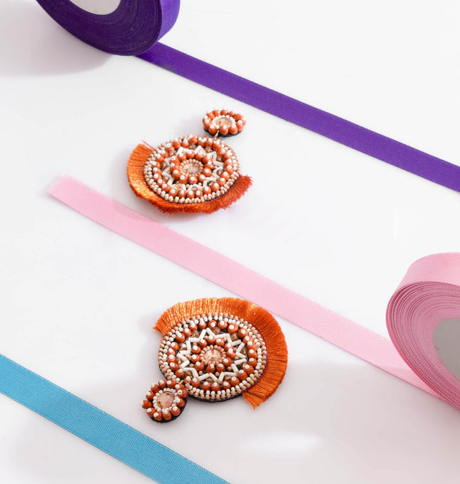 Rust Tassel With Beaded Chandbali - HASHTACK