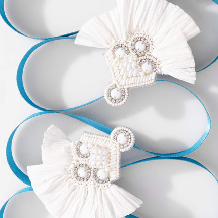 White Rafia Updown Fan Earrings