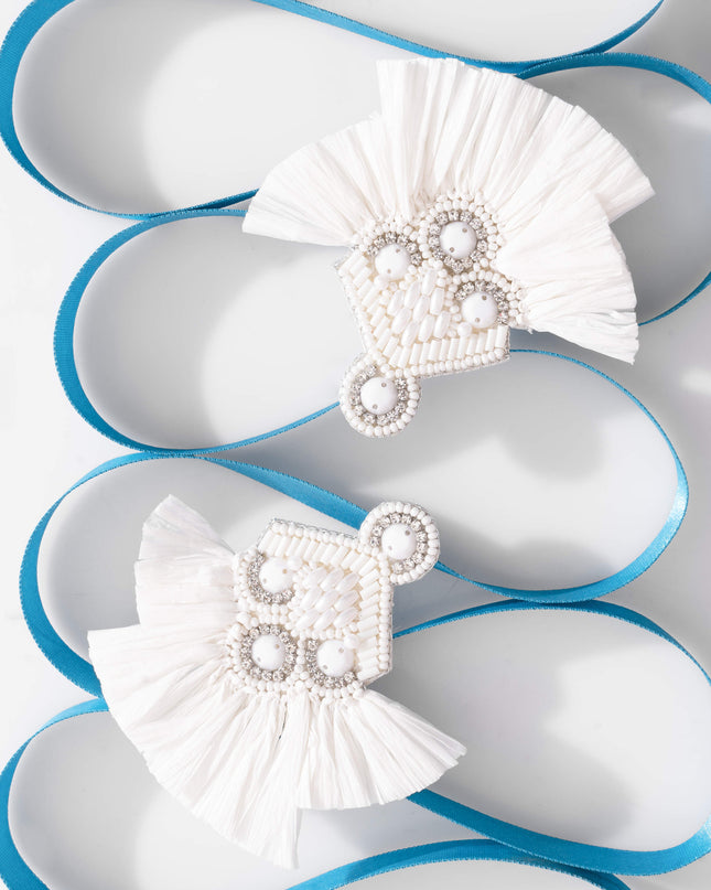 White Rafia Updown Fan Earrings