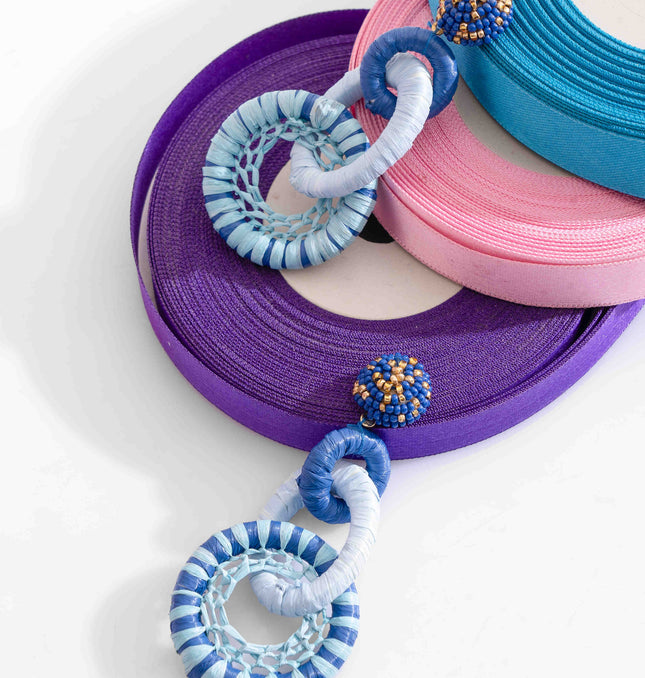 Blue Tripple Rafia Long Earrings