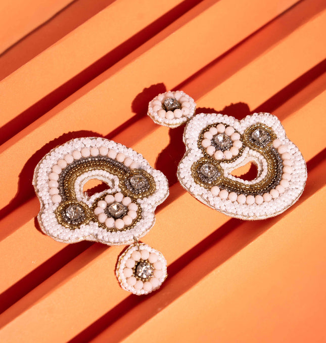 White Stone With Mini Pearl Half Moon Chandbali