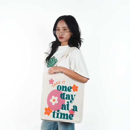 One Day At A Time Canvas Tote Bag - HASHTACK