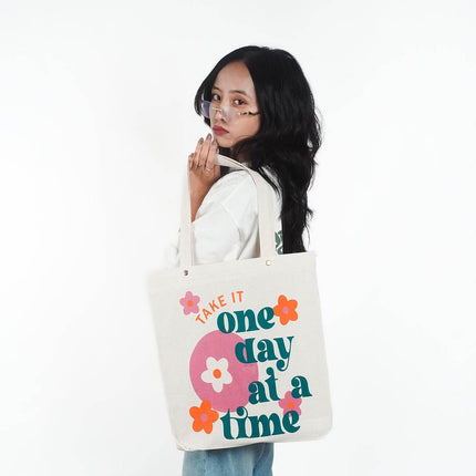 One Day At A Time Canvas Tote Bag - HASHTACK