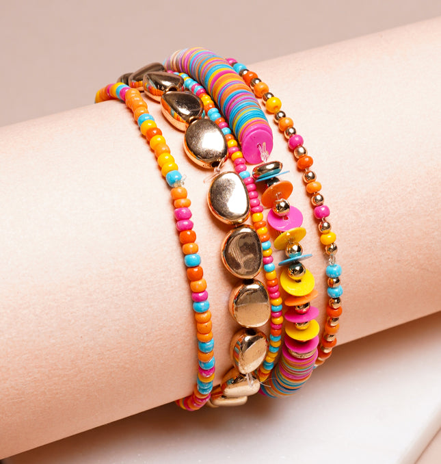 Multi- Set Of 5 Bohemian Bead layer Bracelet