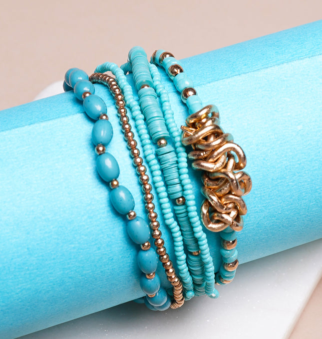 Wave- Set Of 6 Bohemian Bead layer Bracelet