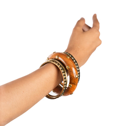 Gold & Wood Fusion Bangles Set