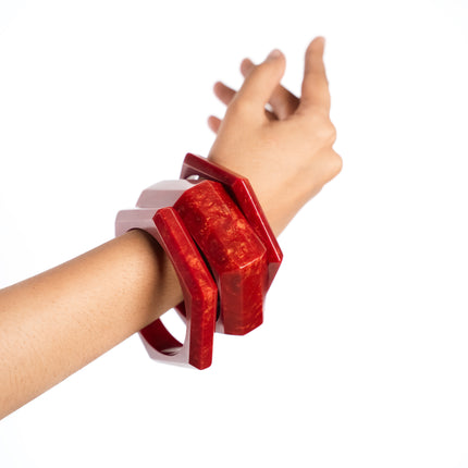 Crimson Edge Geometric Resin Bangles