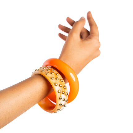 Orange Gloss Metallic Stud Bangles