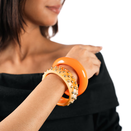 Orange Gloss Metallic Stud Bangles