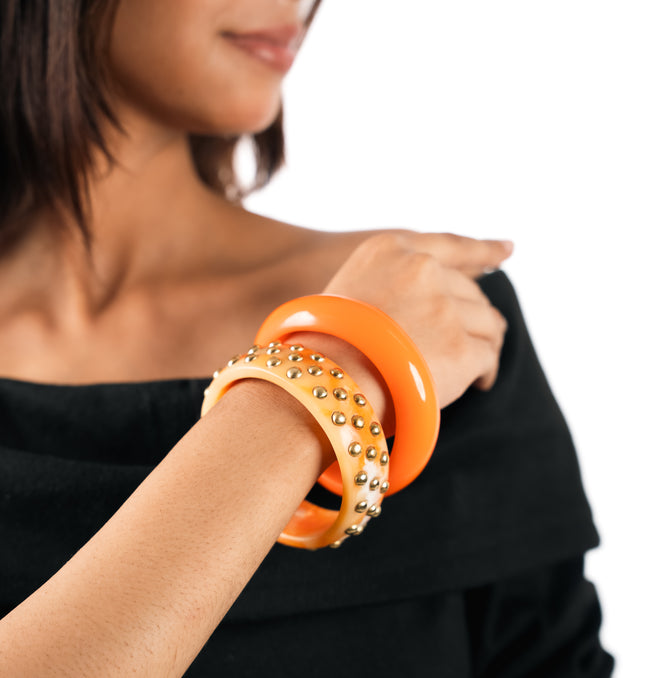 Orange Gloss Metallic Stud Bangles