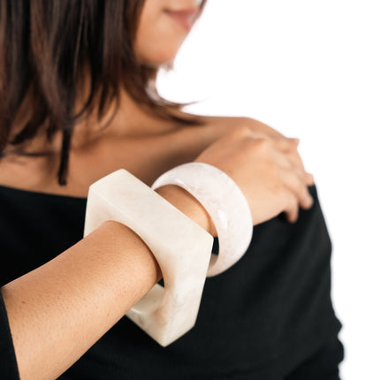 Ivory Marble Statement Bangle Duo
