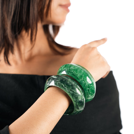 Emerald Swirl Statement Bangle Set