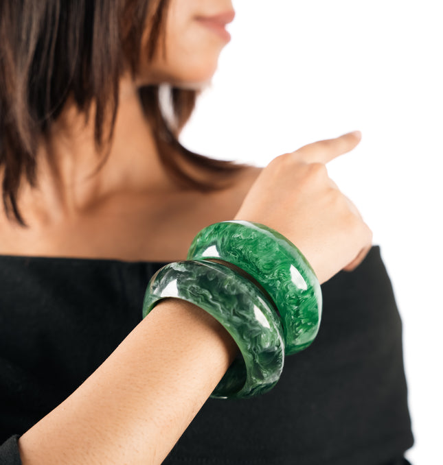 Emerald Swirl Statement Bangle Set