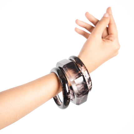 Smoky Quartz Statement Bangle Set