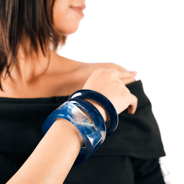 Midnight Marble Chunky Bangle Set
