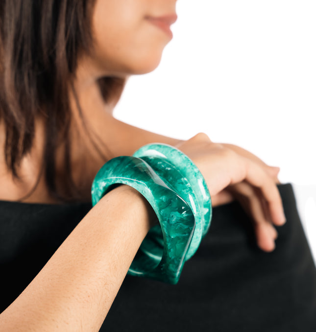 Aqua Marble Sculpt Bangle Set
