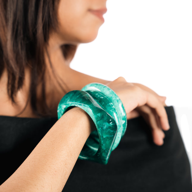 Aqua Marble Sculpt Bangle Set