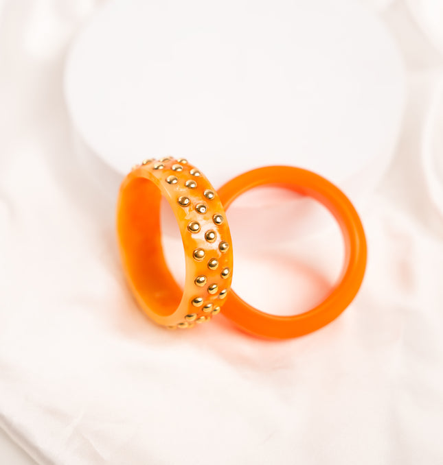 Orange Gloss Metallic Stud Bangles