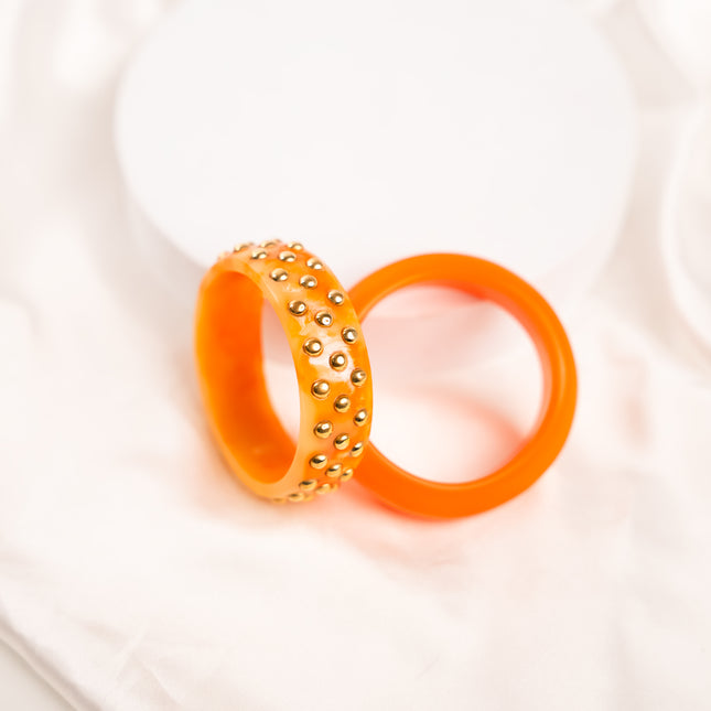 Orange Gloss Metallic Stud Bangles
