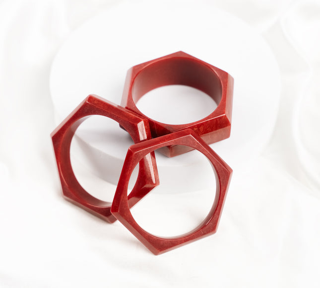 Crimson Edge Geometric Resin Bangles