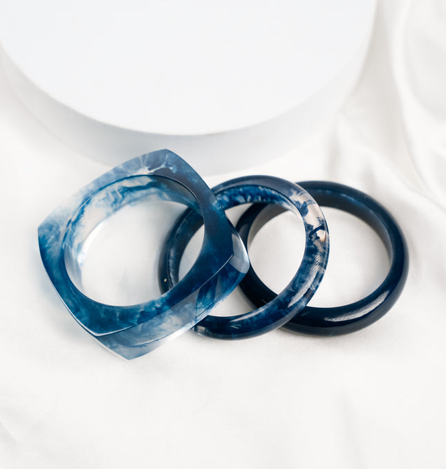 Midnight Marble Chunky Bangle Set
