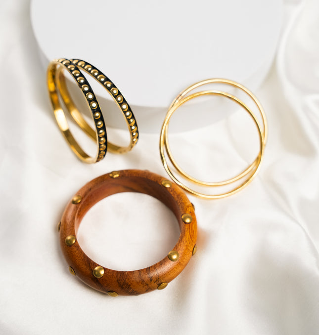 Gold & Wood Fusion Bangles Set