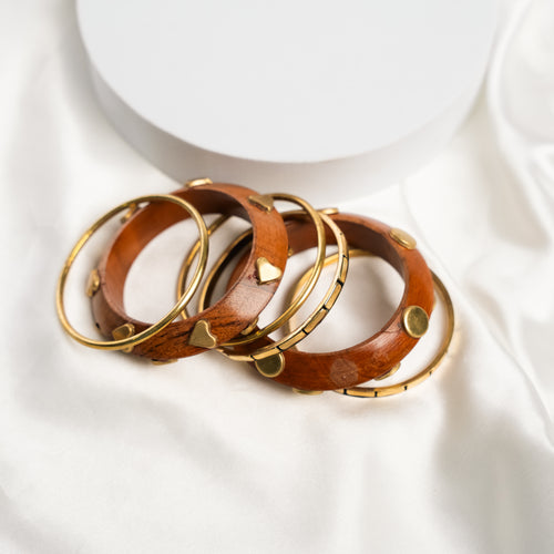 Gold Heartwood wooden bangles with gold-tone detailing
