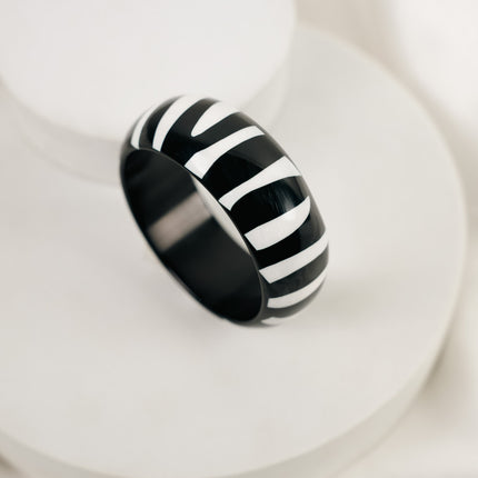 Zebra Noir Resin Statement Bangle
