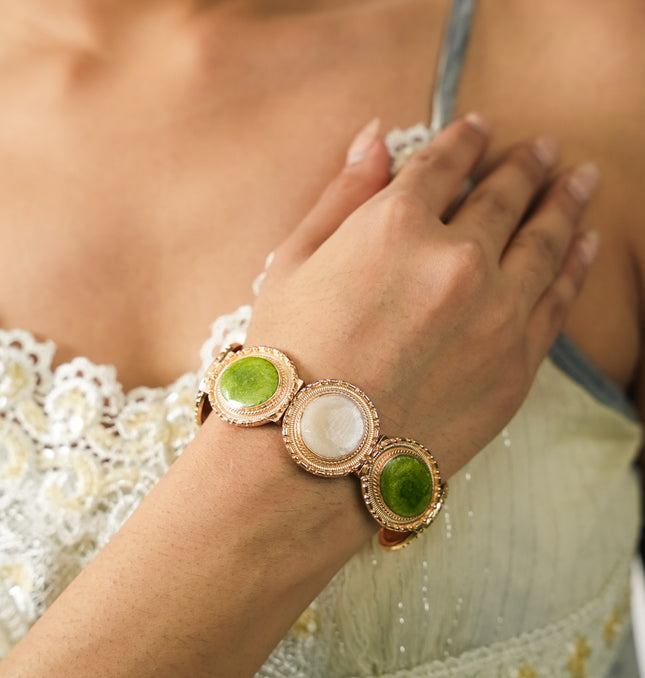 Verdant Harmony Gemstone Cuff Bracelet