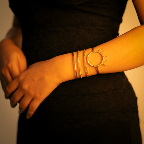 Golden Sunray Open Brass Adjustable Cuff from Hashtack