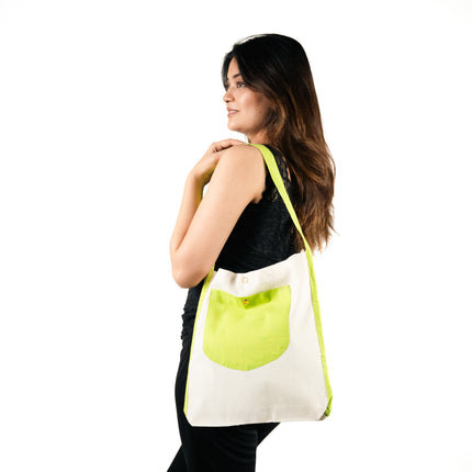 Lime Green Bold Pocket Canvas Tote Bag
