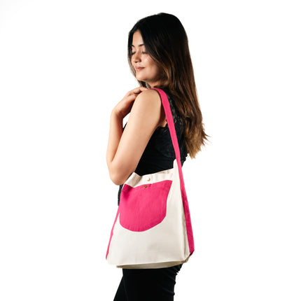 Hot Pink Bold Pocket Canvas Tote Bag