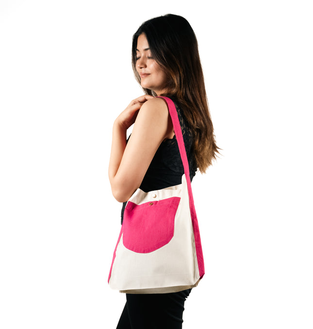 Hot Pink Bold Pocket Canvas Tote Bag