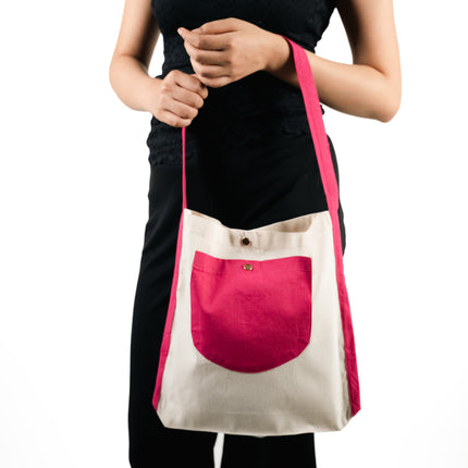 Hot Pink Bold Pocket Canvas Tote Bag