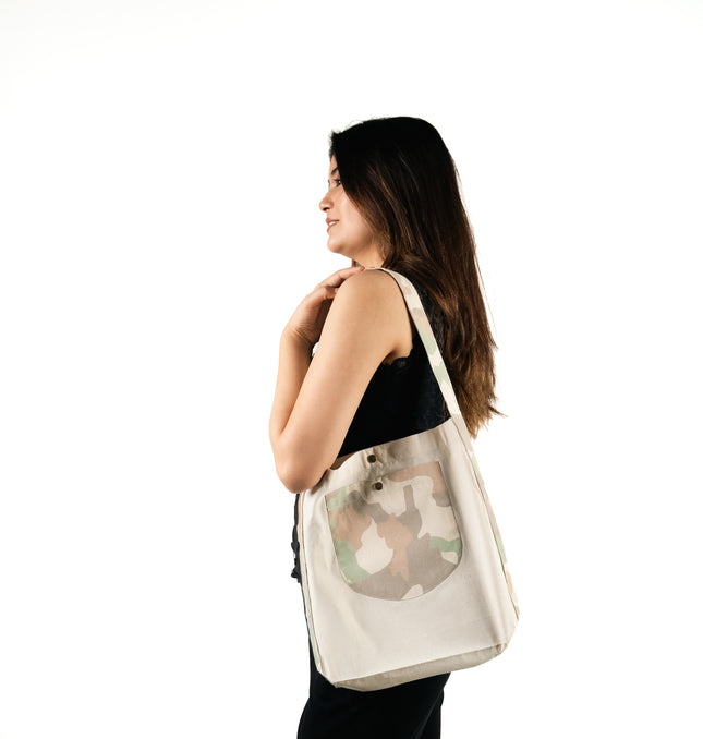 Army Bold Striped Pocket Canvas Tote Bag