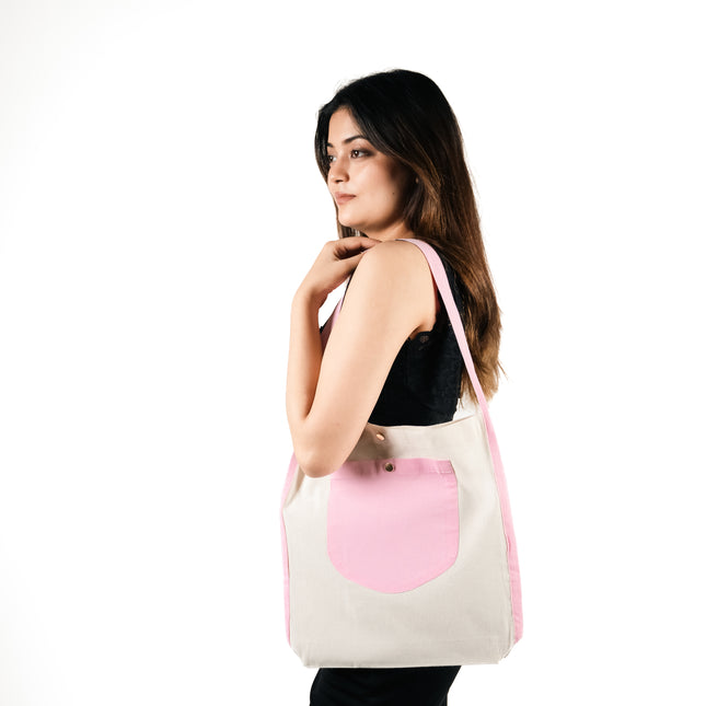 Baby pink Bold Pocket Canvas Tote Bag