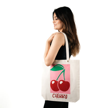 Cherry Print Canvas Tote Bag