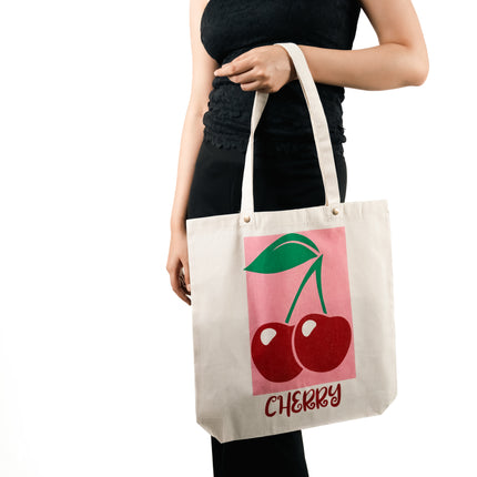 Cherry Print Canvas Tote Bag