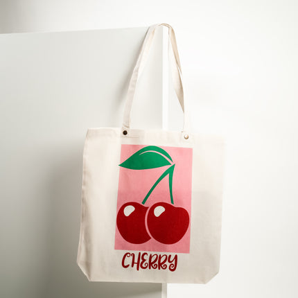 Cherry Print Canvas Tote Bag