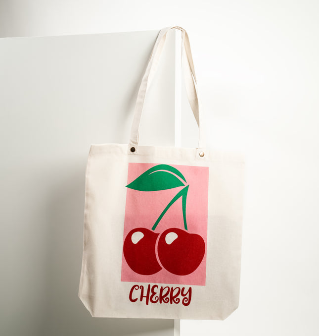 Cherry Print Canvas Tote Bag